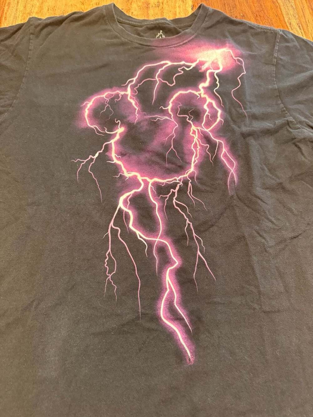Disney Mickey Mouse Lightning Thunder T-Shirt Size L Black Y2K streetwear